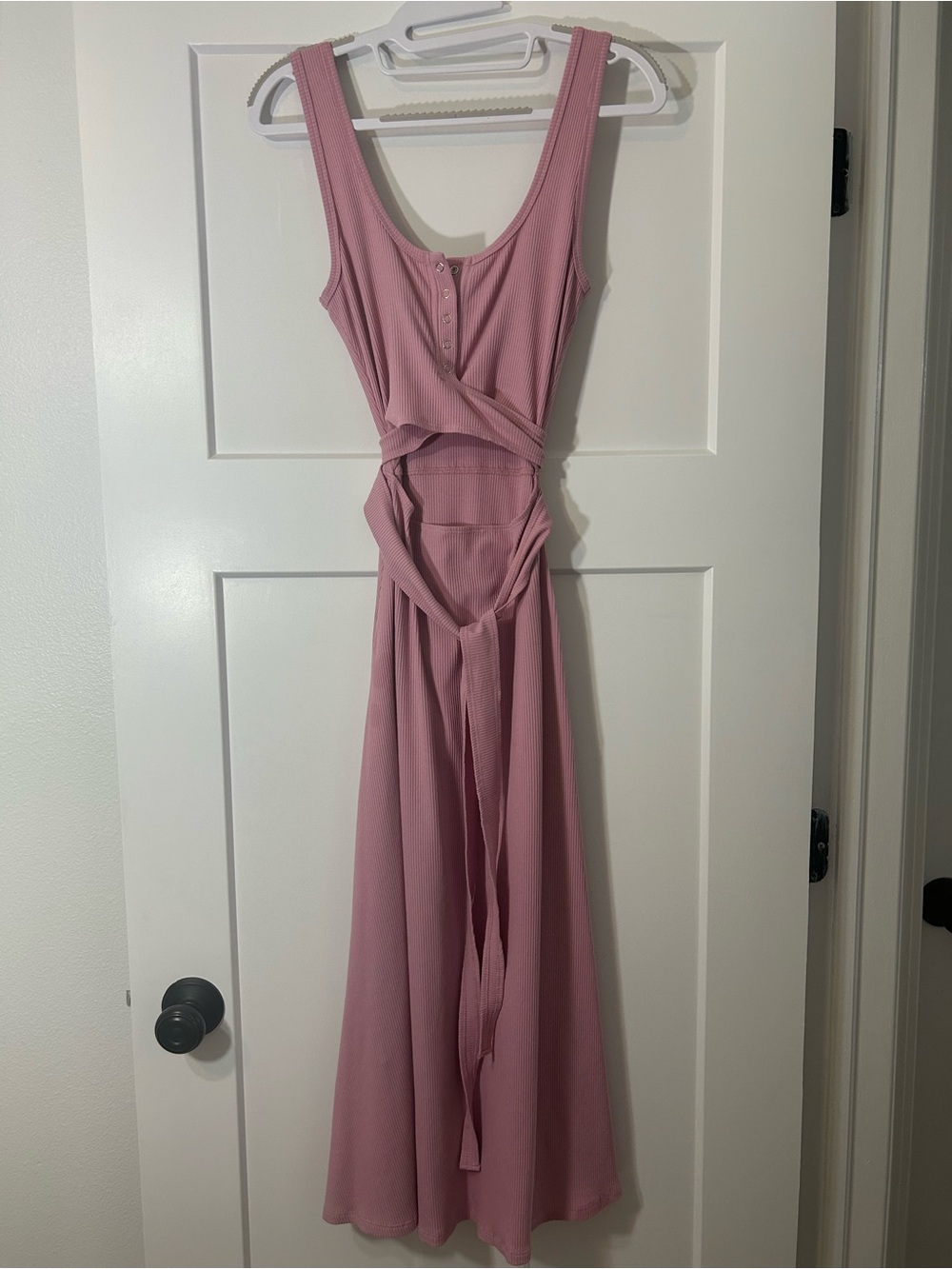 Privacy Please Dusty Rose Ribbed Maxi Dress with Cutout and Tie from Revolve